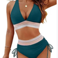 💥Last Day Special Price £11.99!!💥-👙High Waisted Tummy Control Color Block Bikini Sets