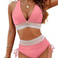 💥Last Day Special Price £11.99!!💥-👙High Waisted Tummy Control Color Block Bikini Sets