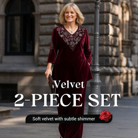 💕Christmas Sale 50% OFF💕Women's Velvet Rhinestone Top & Pants Set