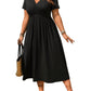 👗50% OFF! ✨ Plus Size V-Neck Ruched Short Sleeve Midi Dress with Flounce – A-Line Silhouette & Flowy Fabric 🌸