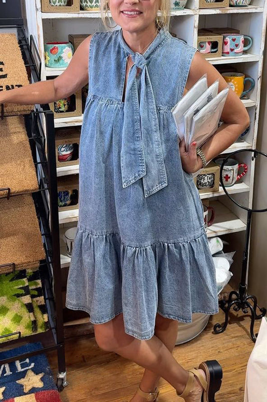 Ruffled Tie Denim Dress