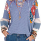🍂Autumn Sales 49% OFF🔥Women's Batwing 3/4 Sleeve Stripe Patchwork Blouse