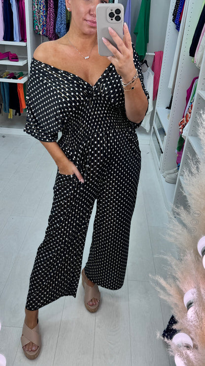 🔥HOT SALE  💝Polka Dot Printed Elastic Waist Jumpsuit