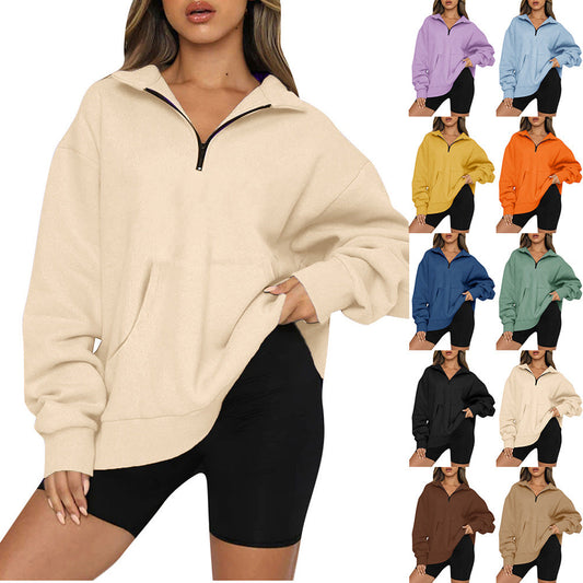 🎉2026 Hot Sale 60% OFF💞🔥Women's Half Zip Sweatshirt Hoodless Hoodie Stand Collar Top