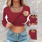💥LAST DAY SPECIAL PRICE: ￡14.99!!🎁🔥Neck Built-in Bra Long Sleeve Ribbed Top Shirts Elegant Skinny Fit Fabric