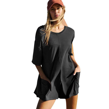 Oversized T-shirt V-shaped Back Romper