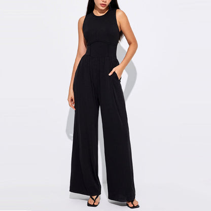 🔥Women’s Solid Sleeveless Wide Leg Jumpsuit