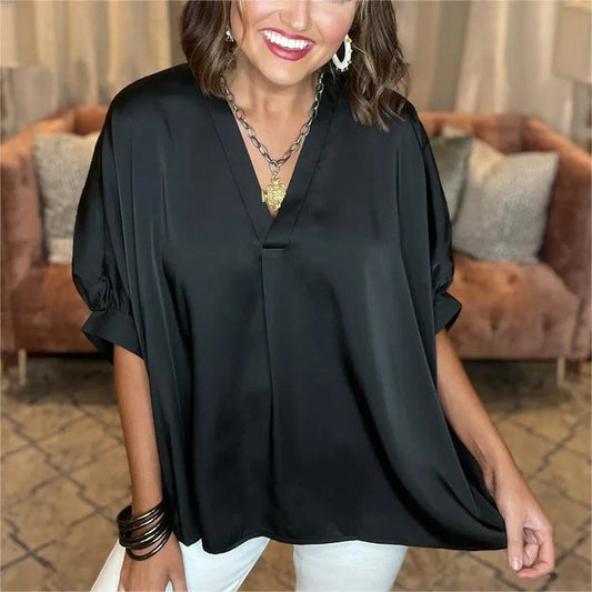 🔥FREE SHIPPING💝Women's Silk Satin Short Sleeves Blouse