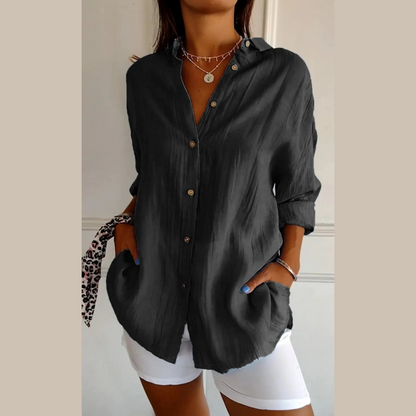 👚Classic Pleated Textured Single-Breasted Lapel Shirt for Women