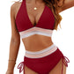 💥Last Day Special Price £11.99!!💥-👙High Waisted Tummy Control Color Block Bikini Sets