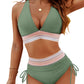 💥Last Day Special Price £11.99!!💥-👙High Waisted Tummy Control Color Block Bikini Sets