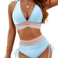 💥Last Day Special Price £11.99!!💥-👙High Waisted Tummy Control Color Block Bikini Sets