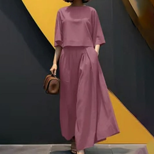 🎉2025 New Products Hot Sale✨Women's Casual Round Neck 3/4 Sleeve T-Shirt & Loose Pants 2-Piece Set