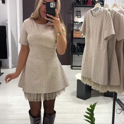 💕Valentine's Day Sale 70% OFF👗-Women’s Sparkling Lace Trim Short-Sleeve Mini Dress | Elegant & Shimmering