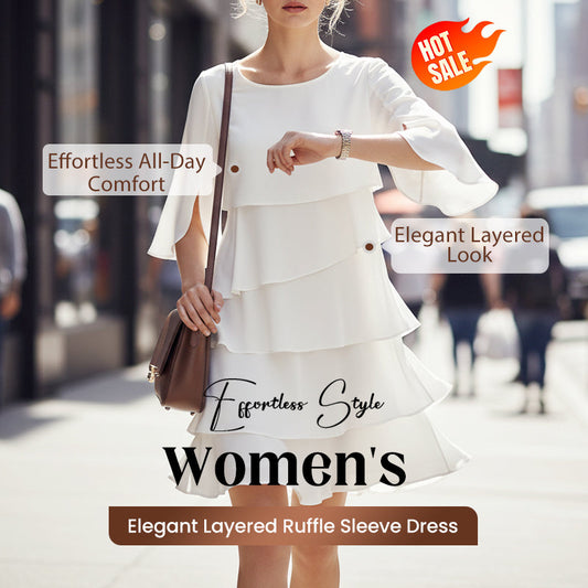 💕Mother's Day Special Sale 50% OFF!!🎁Women's Elegant Layered Ruffle Sleeve Dress – Effortless Style for Every Occasion💃