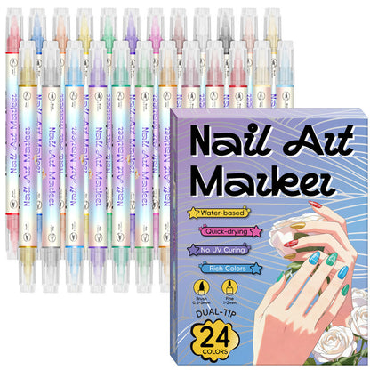 🎨Last Day Special Price:£ 9.99💞50K+ SOLD!✨Dual-Tip Nail Art Marker Pen Set Quick‑dry, no UV lamp. Fine & brush tips. 12/24 vibrant colors. Easy DIY at home. No smudges, just art! 💅🖌️