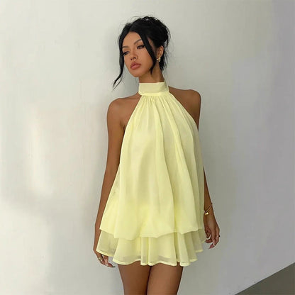 🔥LAST DAY SALE 70% OFF🔥Women’s Halter Neck Mini Dress – Slim-Fit, Sleeveless & Tie-Back ✨ | Elegant Summer Dress