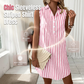 🌺Summer Hot Sale 50% OFF💐Women Sleeveless Striped Shirt Dress V Neck