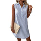 🌺Summer Hot Sale 50% OFF💐Women Sleeveless Striped Shirt Dress V Neck