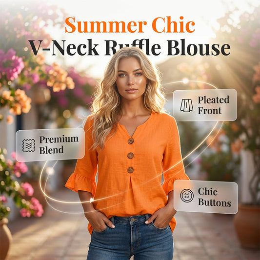 Women's Casual V-Neck Ruffle Sleeve Top