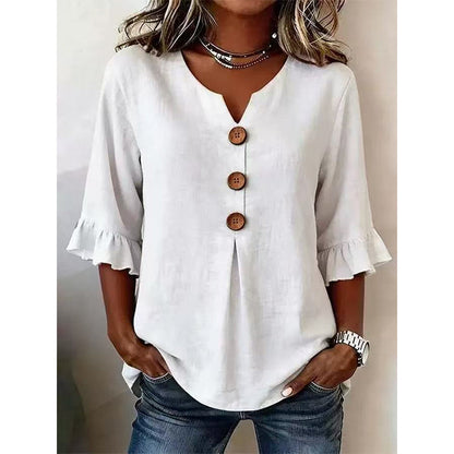 Women's Casual V-Neck Ruffle Sleeve Top