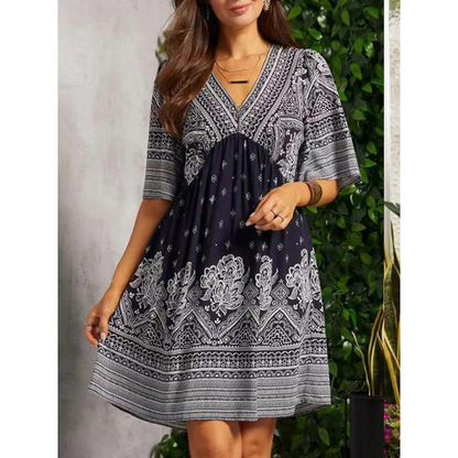🌿☀️ LIMITED TIME 50% OFF! 🌸Women's Floral V-Neck Dress – Vibrant blooms & breezy sleeves