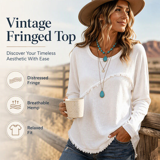 Women's Vintage Crewneck Top with Fringe Tassel