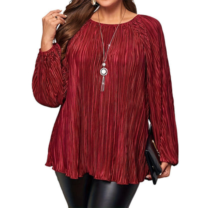📢2026 Autumn New 49% OFF🔥Women's Plus Size Pleated Long Sleeve Top