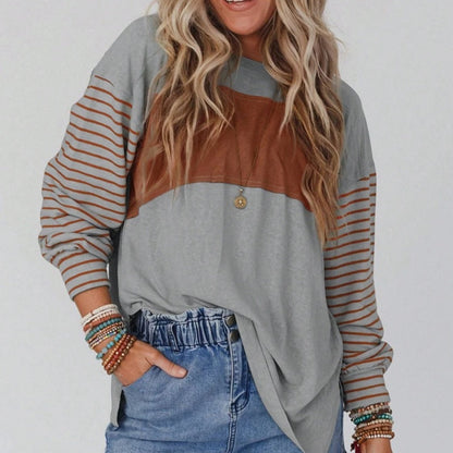 Women’s Trendy Color Block Striped Long Sleeve T-Shirt