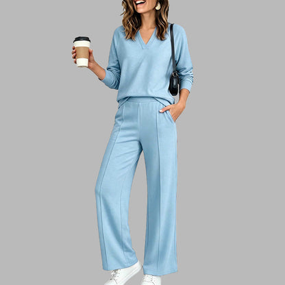 🍂Autumn Hot Sale 60% OFF 👗✨Women's Casual V-Neck Top & Wide-Leg Pants