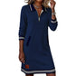 Women Long Sleeve Dress with Zipper and Pockets