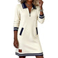 Women Long Sleeve Dress with Zipper and Pockets