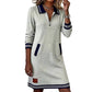 Women Long Sleeve Dress with Zipper and Pockets