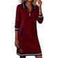 Women Long Sleeve Dress with Zipper and Pockets