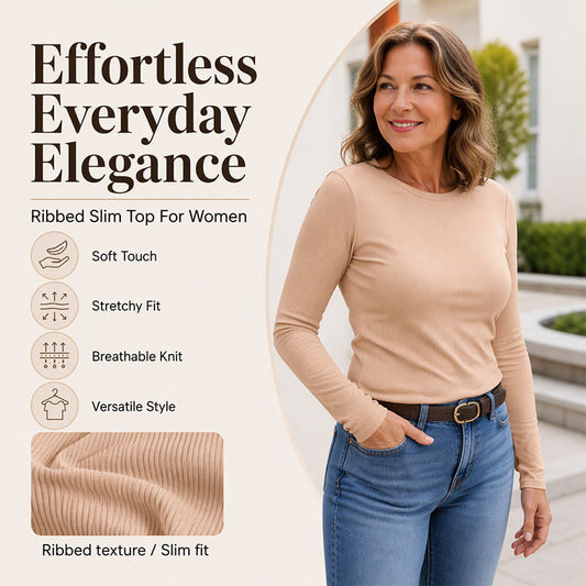 🧶 Ribbed Texture, Easy Everyday Fit | Women's Classic Crew-Neck Knit Top