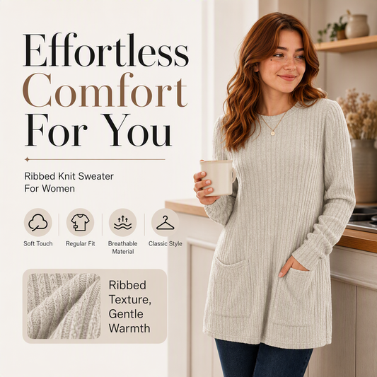 🍂Autumn Hot Sale 50% OFF🔥Women's Cozy Mid-Length Ribbed Knit Top