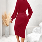Women's V-Neck Lantern Sleeve Ruched Bodycon Dress