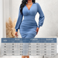 Women's V-Neck Lantern Sleeve Ruched Bodycon Dress