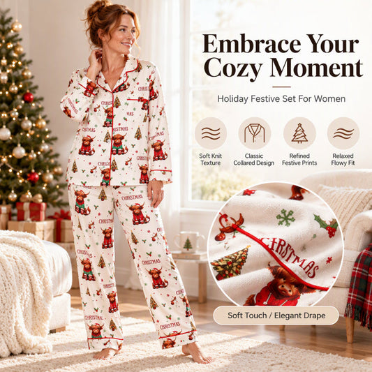 🎁Christmas Hot Sale 50% OFF🎅Women's Christmas Long Sleeve Notch Collar Pajama Set